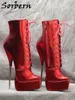 Sorbern röd metallisk matt ankel stövlar kvinnor metall högklack ballett stil pekade tå booties för överföring killar spetsar upp skor