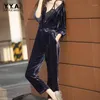 Damskie kombinezony Pacyki Velvet Kobiet High Street Star Style 2021 Sashes One Piece Spodnie Moda Kobiet Slim Fit Casual Combsuit