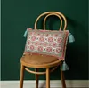 Подушка декоративная подушка Винтажная красная зеленая крышка подушки с ленточными кисточками украшения бохо.