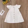 Enfant en bas âge bébé fille robe d'été volants manches coton lin fête enfants filles décontracté bouton poche robe robe d'été vêtements Q0716