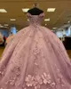 الزهور الأميرة الكرة ثوب فساتين quinceanera 3d الدانتيل applqiues الخامس الرقبة الحلو 16 فستان حفلة موسيقية حزب ارتداء فساتين مناسبة خاصة