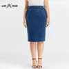 LIH HUA Womens Plus Size Casual Denim Jupe Haute Flexibilité Mode Jupe Tricoté Denim 210306