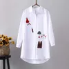 Frauen Weißes Hemd 100% Baumwolle Casual Wear Button Up Turn Down Kragen Langarm Bluse Stickerei Feminina F106 210308