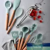 Ustensiles de cuisine en silicone avec seau de rangement, ensemble de 12 pièces, manche en bois de hêtre, ustensiles de cuisine pour poêles antiadhésives, prix d'usine, conception experte, qualité, dernier style original