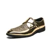 Luxury Designer Gold Sequin Mix Pointed Brogue Leather Shoes Flat For Men Dress Formal Wedding Oxford Sapatos Tenis Masculino