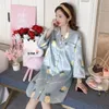 Yaz Sonbahar Ipek Bayan Pijama Seksi Sleepshirt Uzun Baskı Bayanlar Gecelik Genç Kız Dış Giyim Gecelik Parti