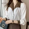 Camicette da donna Camicie Donna Stampato Moda Donna Abbigliamento da lavoro da ufficio Top bianco giallo Femme Blusas Colletto rovesciato Blusa Mujer 2021
