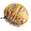 Słodkie dwuwarstwowe dla dzieci Regulowany Elastyczne Zespół Nightcap Girls Satin Floral Printed Hair Care Bonnet Soft Kids Sleep Hat