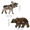 Handmade Wooden 3D Bear Elk Animal Carving Handcraft with Light Decor For Home Christmas Ornament Year Xmas Navidad Gift 211105