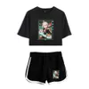 Genshin Impact Kaedehara Kazuha Printed Two Piece Sets Shorts + Kortärmad T-shirt 2021 Nya Kvinnor Sommaruppsättningar Y0901