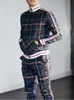2021 Vår Höst Nya Män Tunna Sektion Mode Trend Slim Plaid High Street Sport Standup Collar Zipper Jacket två-bitars kostym x0610