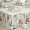 4pcs style coréen beige princesse ensemble de literie de luxe rose impression dentelle housse de couette volants couvre-lit drap de lit coton reine roi taille 487 R2