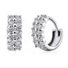 925 Sterling Silver Double Row Shiny Zircon Earrings Hoops Women