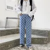 하라주쿠 바둑판 청바지 여성 빈티지 씻어 청바지 스트리트웨어 느슨한 높은 허리 바지 패션 남자 코튼
