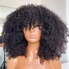 Afro Kinky Curly Wig med Bangs Machine gjorde hårbotten 180 200 250 Densitet Remy Brasilianska Kort lockigt mänskliga hår peruker