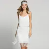 Vintage Vestidos 1920er Jahre Flapper Girl Fancy Kleid Great Gatsby Kleid Kostüme Slash Neck Strappy Fringe Swing Party Kleid Frauen 210309