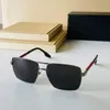 Kwadratowy Metalowy Podwójny Most Okulary 2022 Stopu Ramki Mężczyźni Kobiety Marka Moda Design PS 50 WS Spolaryzowany UV 400 Red Line Eyewear Kolekcja Navy Blue Okulary przeciwsłoneczne