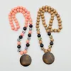 Cross-border Personalized Beaded Wooden Bead Necklace Fashion Multicolor Leopard Print Disc Pendant Sweater Chain