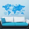 Carte du monde en mots Autocollant mural en vinyle Océans et continents en espagnol Décoration murale Stickers DIY Décoration de maison pour salon 210929