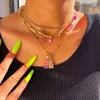 Boho Turkiska Evil Eye Beaded Necklace för kvinnor Asymmetry Pearl Choker Multilayer Halsband Y2K Mode Smycken 2022 Ny trend G1206