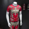 Rode Retro Print Suits Mannen 2 stks Tshirt Shorts Zomer Sweatsuit Heren Sportkleding Track Suit Party Sociale Sets Sweatpants Kleding 210527