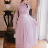 Summer Purple Lace Long Women Dress Full Sleeve Embroidery Party Maxi Vintage Lady Evening Elegant 210603
