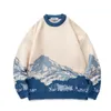 Spring Harajuku Suéteres Hombres Streetwear Snow Mountain Print Pullover Pareja de gran tamaño Suéter japonés Mujeres Casual Tull Homme