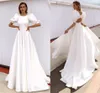 Simple Satin Wedding Dresses Beach Short Puffy Sleeves A-Line Boho Bridal Gowns Princess 2021 Vestidos De Novia