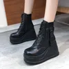 Botas Tamanho Grande 43 Moda Cunhas Góticas Altos Saltos Ankle Booties Cool Preto Street Estilo Outono Inverno Mulher Plataforma Sapatos