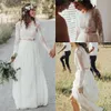 Vestidos de casamento de manga comprida de verão bohemian barato duas peças de renda chiffon vestidos de noiva 2021 novo vestido de noiva de praia de boho vestidos de novia