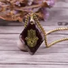 Natural Garnet Orgonite Pingente Mão de Colar De Energia Fatifa Yoga Cura Jóias Para As Mulheres Homens 210721