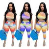 Haoyuan Striped Gradient Dwuczęściowy zestaw jeden Soulder Crop Top Dressants Letnia Odzież Dla Kobiet Dresy Seksowne Stroje Klubu Y0625