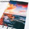 Gonthwid Oversize camisetas Streetwear Hip Hop Mar Paisagem Pôr do sol Imprimir Manga Curta Tees Algodão Fashion Harajuku Casual Tops C0315