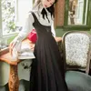 YOSIMI 2 Piece Outfits Autumn Winter Women Full Sleeve Lantern White Shirt and Black Strap Dress Skirt Set Mid-calf 210604