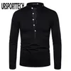 URSPORTTECH couleur unie t-shirt hommes à manches longues t-shirt décontracté hauts vêtements printemps automne Streetwear mode T-shirts 220309