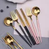 Stainless Steel Spoon Fork Chopstick Knife Set with Storage Gift Box Coffee Dessert Forks Spoons Kitchen Tableware Sets