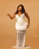 2022 Plus Size Arabische ASO EBI Wit Luxe Mermaid Prom Jurken Parels Kant Avond Formele Partij Tweede Ontvangst Verjaardag Engagement Glozen Jurk ZJ4656