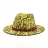 Szerokie grzbiet wełniany kapelusz Lady rodzaj węża w stylu angielskim z płaską jazzową fadorą dla kobiety oliv22