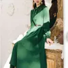 Czarny Vestidos Maxi Vintage Długie Kobiety Sukienka Mid-Cielę Koszula z Sashes Office Lady Fit and Flare Spring 210603