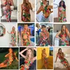 Sexy Print Trainingspak Vrouw Tweedelige Boho Outfit Past Halter Bandage Tanks En Ruches Trekkoord Midi Rokken Bijpassende Sets 210730