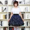 Kawaii Mori Girl Falda corta Sweet Navy Blue Starry Night Falda patinadora impresa para mujeres 210309