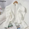 Neploe Sweatshirt Herbst Kleidung Frauen Mode Hoodies Puff Sleeve Zipper Hoodie Shirt Koreanische Vintage Winter Frau Cropped Tops 210805