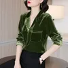 Kvinnors toppar och blusar Golden Velvet Retro Outwear Casual hacked Solid Color Long Sleeve Comfort Plus Size Shirt 220307