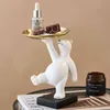 Bandeja criativa de armazenamento de estátua de urso branco, decoração nórdica de mesa para sala de estar, bandeja de armazenamento de lanches, artesanato h6890943