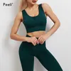 2 Piece Sports Gym Set Women Seamless Yoga Workout Clothes Suit Fitness Bra High Waist Leggings wear 210802