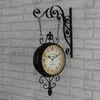 Two-sided Metal Wall Clock Vintage Silent Living Room Double Face Clocks Iron Bell American Wall Watch Horloge Mural Decor SC254 210724