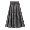 Surmiitro superkvalitet sammet lång kjol kvinnor höst vinter koreansk svart grön hög midja veckad midi kjol kvinnlig 210306