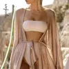 Maillots de bain pour femmes Wefads femmes robe solide Cardigan tricoté Bikini Blouse crème solaire 2021 haut d'été