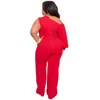 Womens Effen Kleur Plus Size Rompertjes Mode Trend Diagonale Kraag Een Mouw Tops Straight Pants Playsuit Designer Zomer Vrouwelijke Casual Jumpsuits