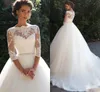 Retro Vestidos De Novia Bahçe Gelinlik 2021 Bateau Boyun 1/2 Uzun Kollu Mahkemesi Tren Ülke Şapel Vintage Gelinlikler Custom Made